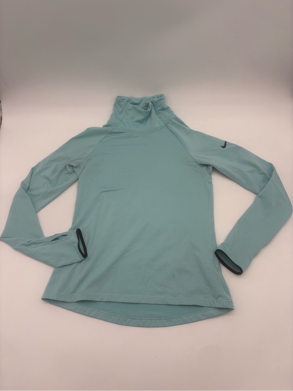 Nike Pro Women’s Light Blue Funnel Neck Running Top Thumbholes